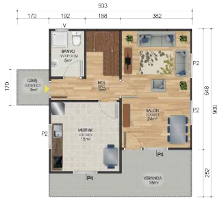 131 m2 2 katlı prefabrik ev kat planı